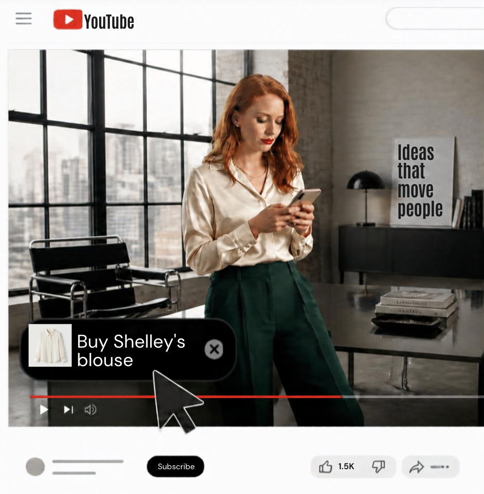 YouTube video of a shopper with a Buy Shelley's blouse product tag overlay